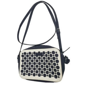 Vera Bradley Crossbody Bag Laser Cut Navy Blue White Geometric Retro 70s Modern